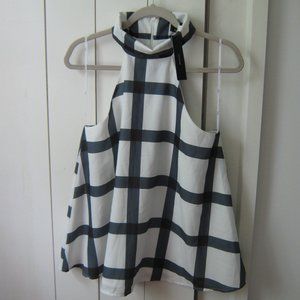 NWT Lulus Grey/White Plaid Halter Blouse